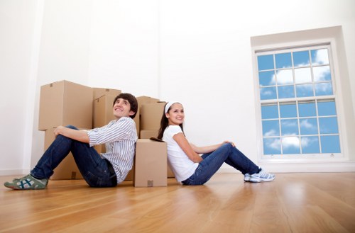 Packed boxes and furniture prepared for a house move
