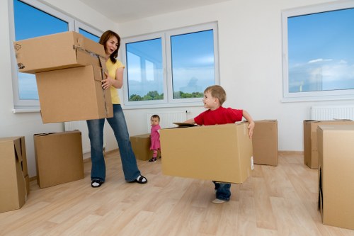 Packed boxes and furniture ready for a fast local removal service