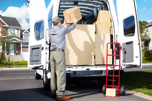 Packed boxes and furniture prepared for a house move