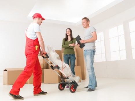 Commercial office move with desks, boxes, and equipment prepared