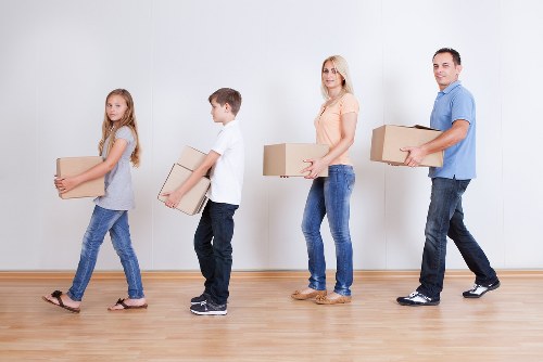 Packed boxes and furniture prepared for storage in Friernbarnet